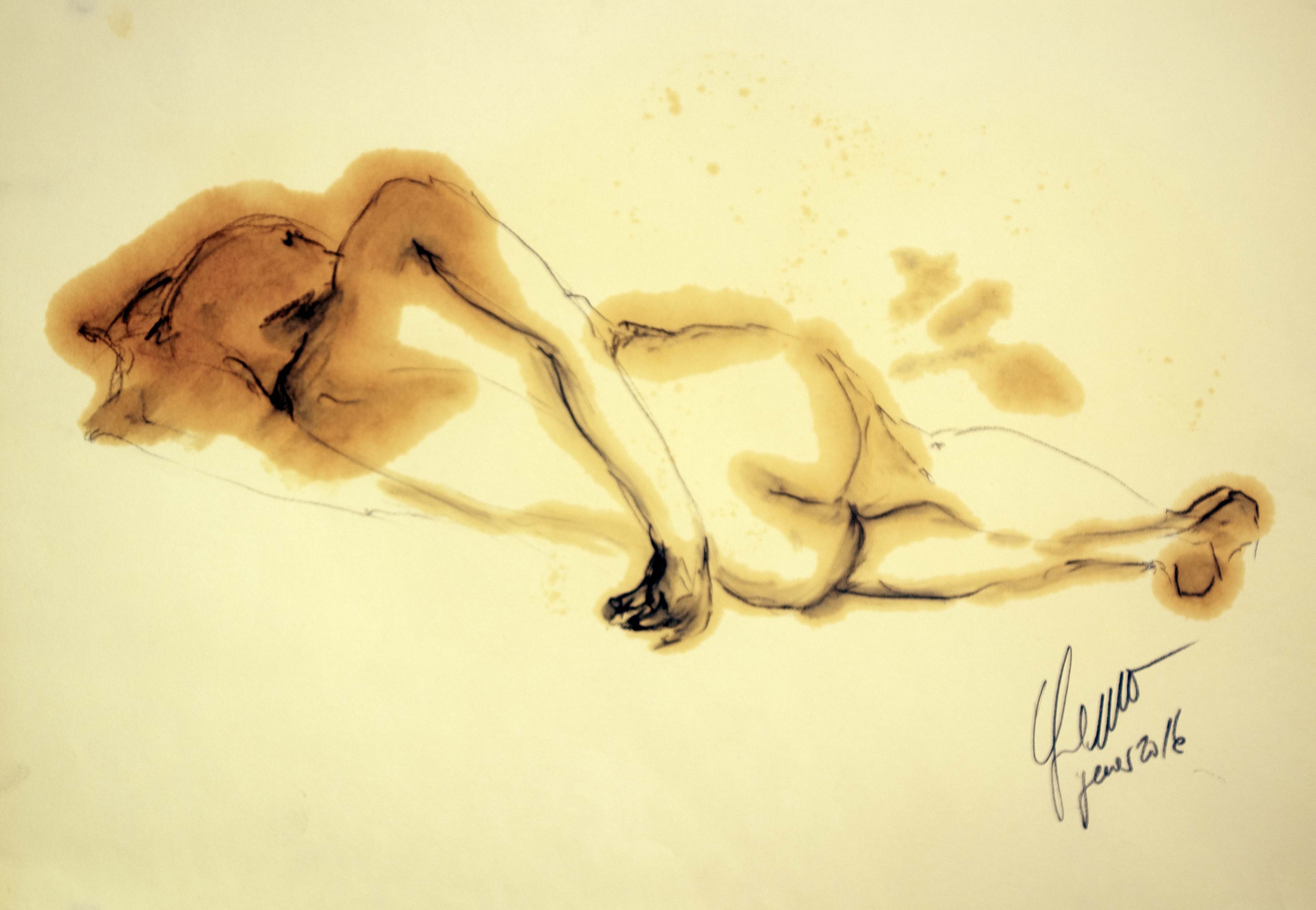 Dona maja — Grafit i oli de llinosa sobre paper